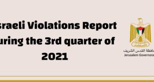 Six martyrs, 443 arrestsand 78 demolitions is the number of violations by the Israeli occupation in Jerusalem Governorate during the 3rd quarter of 2021
